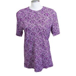 Robert Graham Womens Short Sleeve Top Size Small Floral Print Purple Cotton